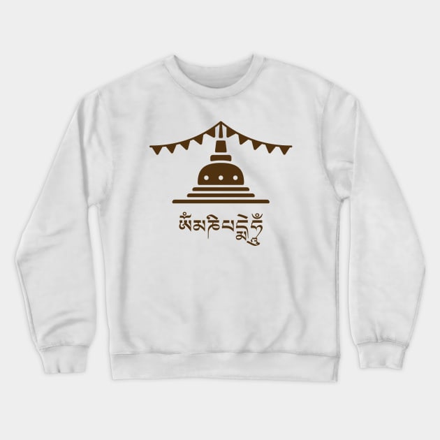 Tibetan Stupa Om Mani Padme Hum - Dark Crewneck Sweatshirt by footloosefabric